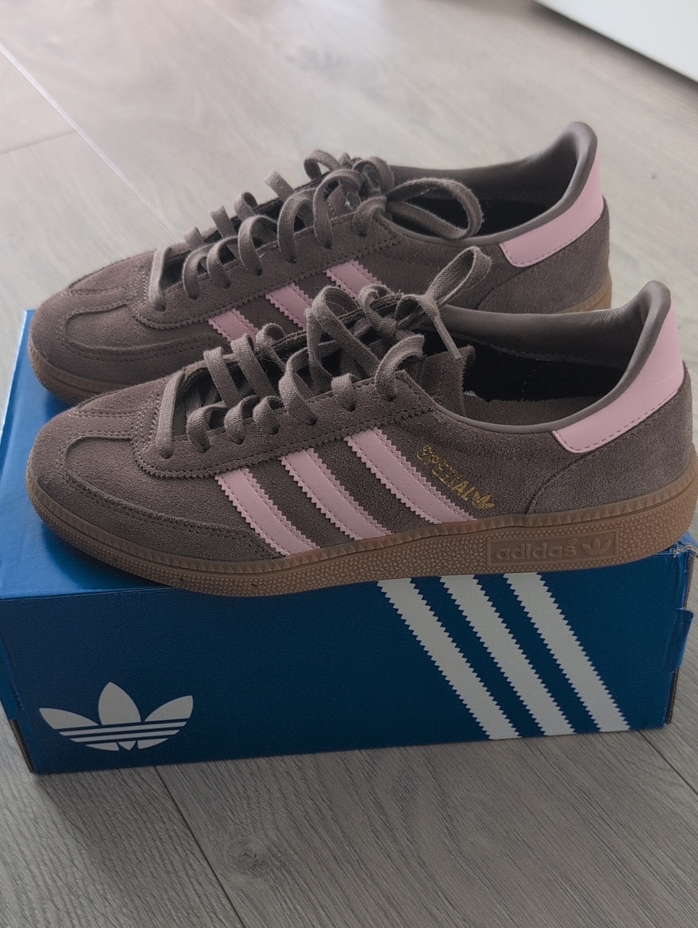 adidas  Spezial Suede Sneakers - Brown with Pink Stripes